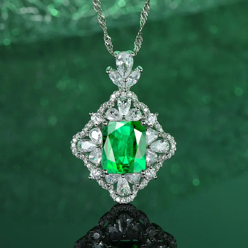 

PT950 платиновый искусственный культивированный драгоценный камень квадратный зеленый красный розовый синий кулон ожерелье женское четыре цвета на выбор