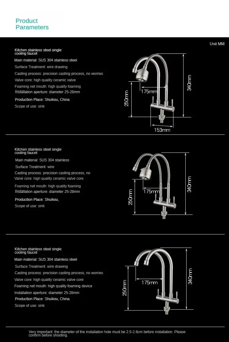 304 Stainless Steel Kitchen Faucet Taps Single Cold Water Single Handle Sink Water Faucet Torneira Gourmet De Cozinha