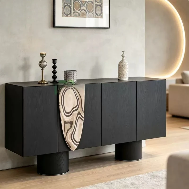 Vintage Style Lacquer Sideboard Entryway Cabiet Artistic Print Decorative Cbinet Bedroom Storage Cabinet Tea Side Cainet
