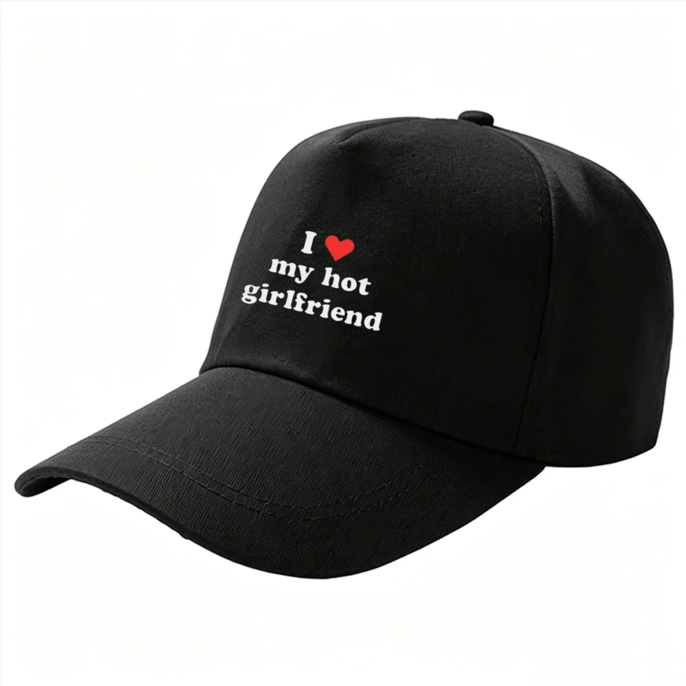 Men's Hats I Love My Hot Girlfriend Red Heart Print Sun Hat Romantic Couple Slogan Cap for Men Women Daily Outdoor Street Wear