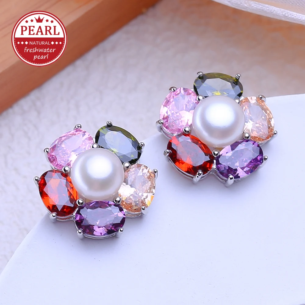 

Серьги-гвоздики FENASY из натурального пресноводного жемчуга, серебряного цвета, в богемном стиле, с цветочным дизайном, для свадьбы, помолвки, вечеринки