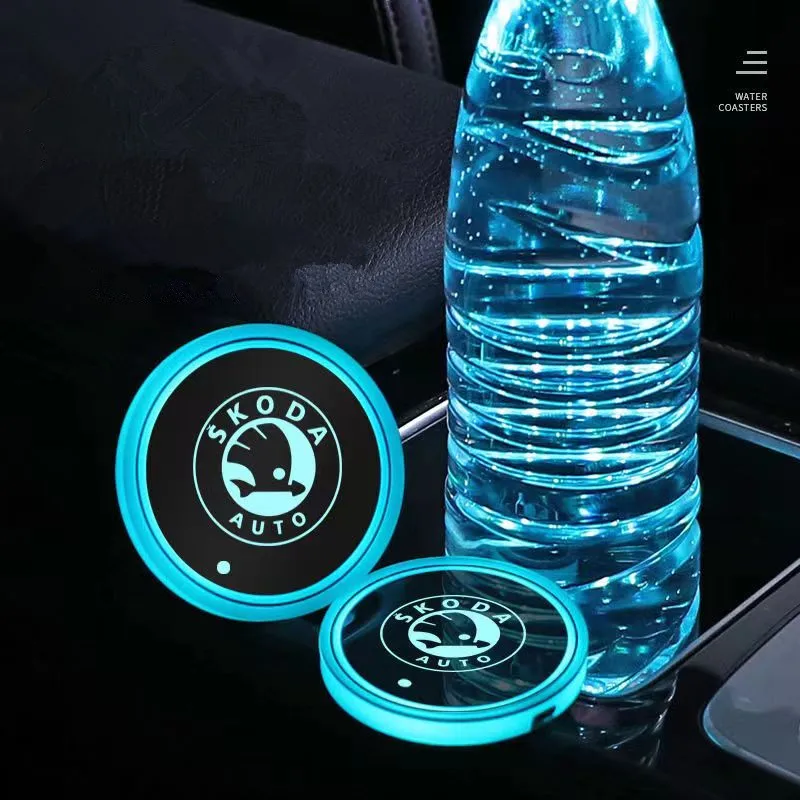 7 Color LED Car Cup Holder Light Luminous Coaster Water Cup Pad For Skoda Octavia A5 A7 RS Fabia Superb Accessories