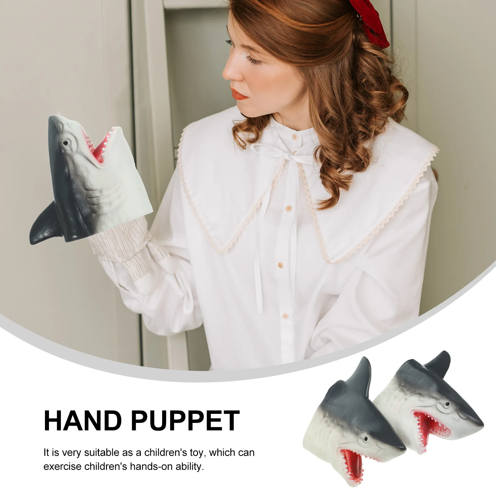 2 Pcs Shark Arm Puppet Role Play Toy Bite Finger Animal Head Hand Playful Child