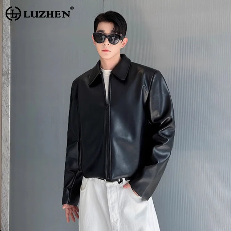 

LUZHEN модное простое высококачественное красивое повседневное пальто мужское осеннее пальто 2025 модная элегантная темпераментная кожаная куртка мужская JY4544