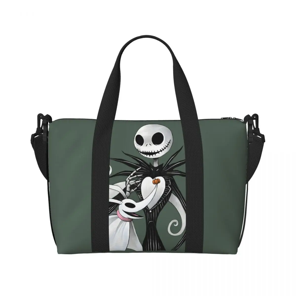 

Custom Jack Skellington Tote Bag Women Big Capacity Gym Beach Travel Bags