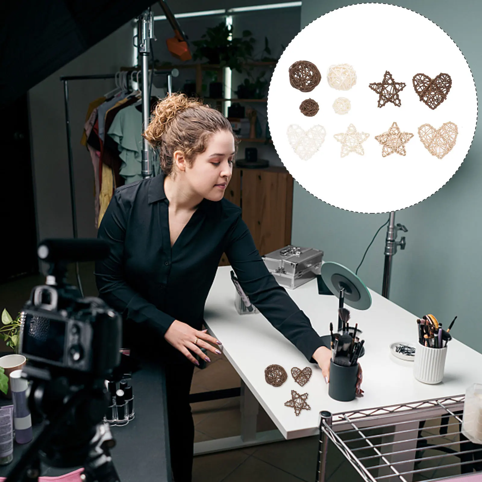 

10Pcs Nordic Style Rattan Balls Natural Handwoven Decorative Photo Props Party Supplies Home Decor Ornaments Rattan Balls