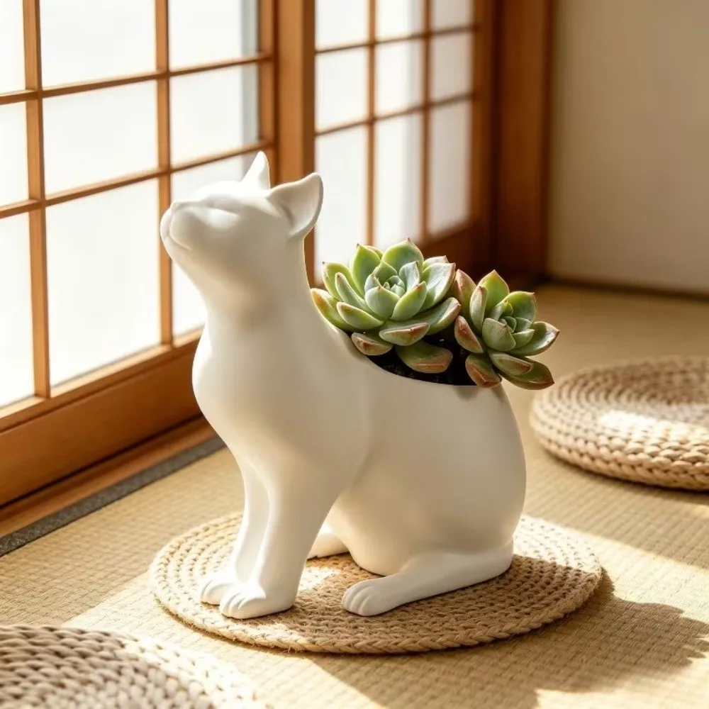 Gardening Gift Irregular Shape Cat Plant Pot 3D Printed Standing Cat-Shaped Flowerpot Plastic Holder Kitten Planter Office