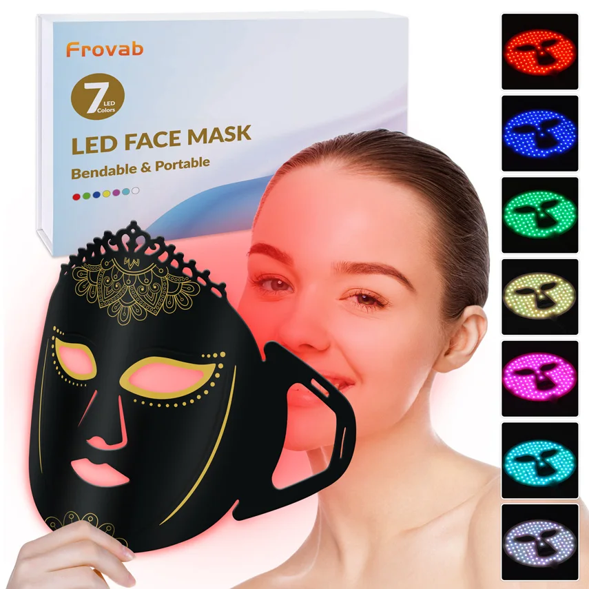 Frovab 7 in 1 Colors led therapy light mask red blue beauty phototherapy device for face neck Skin Rejuvenation Whitening