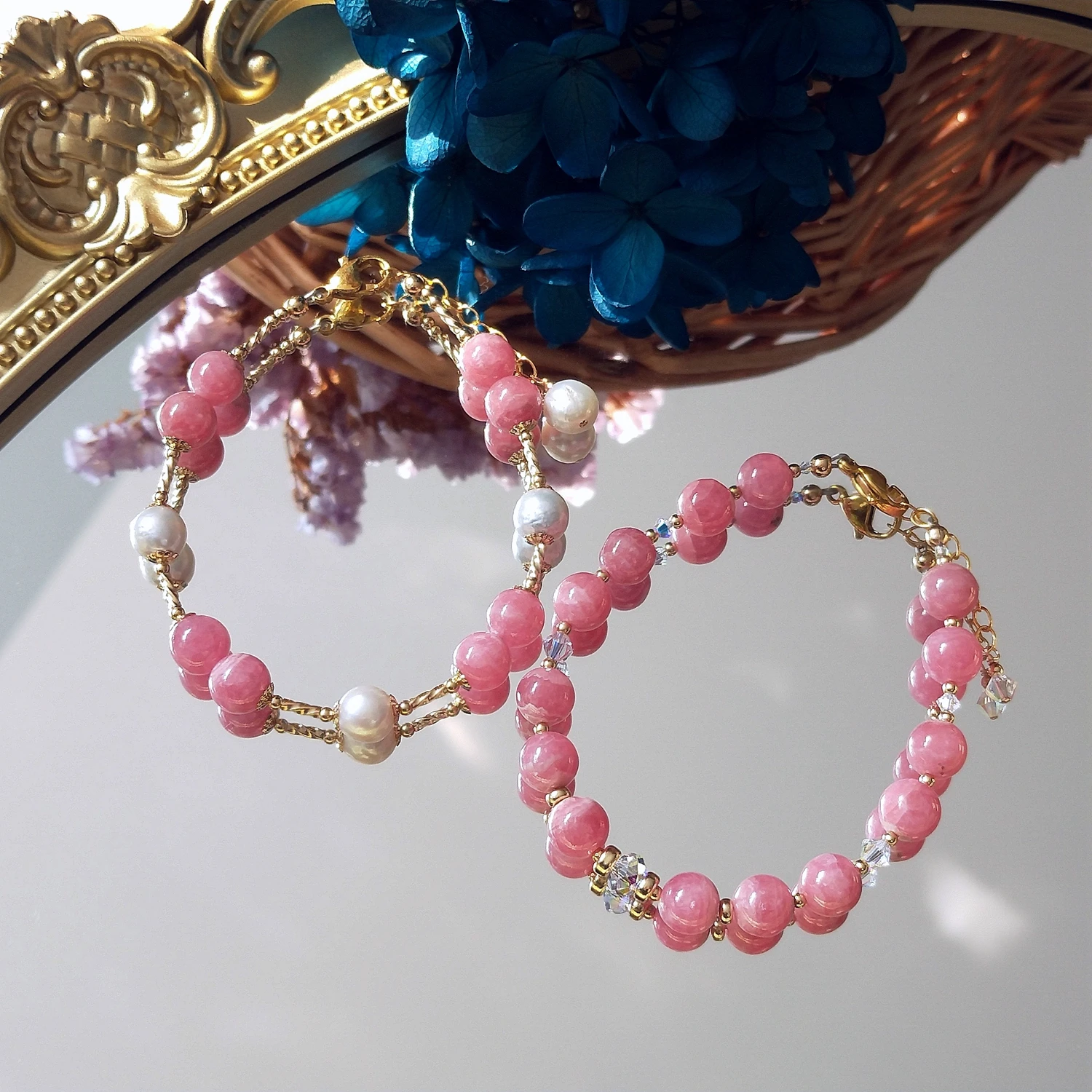 

Lii Ji Rhodochrosite 6-7mm Freshwater Pearl Natural Stone 14K Gold Filled Bracelet Handmade Bohe Fashion Jewelry For Female