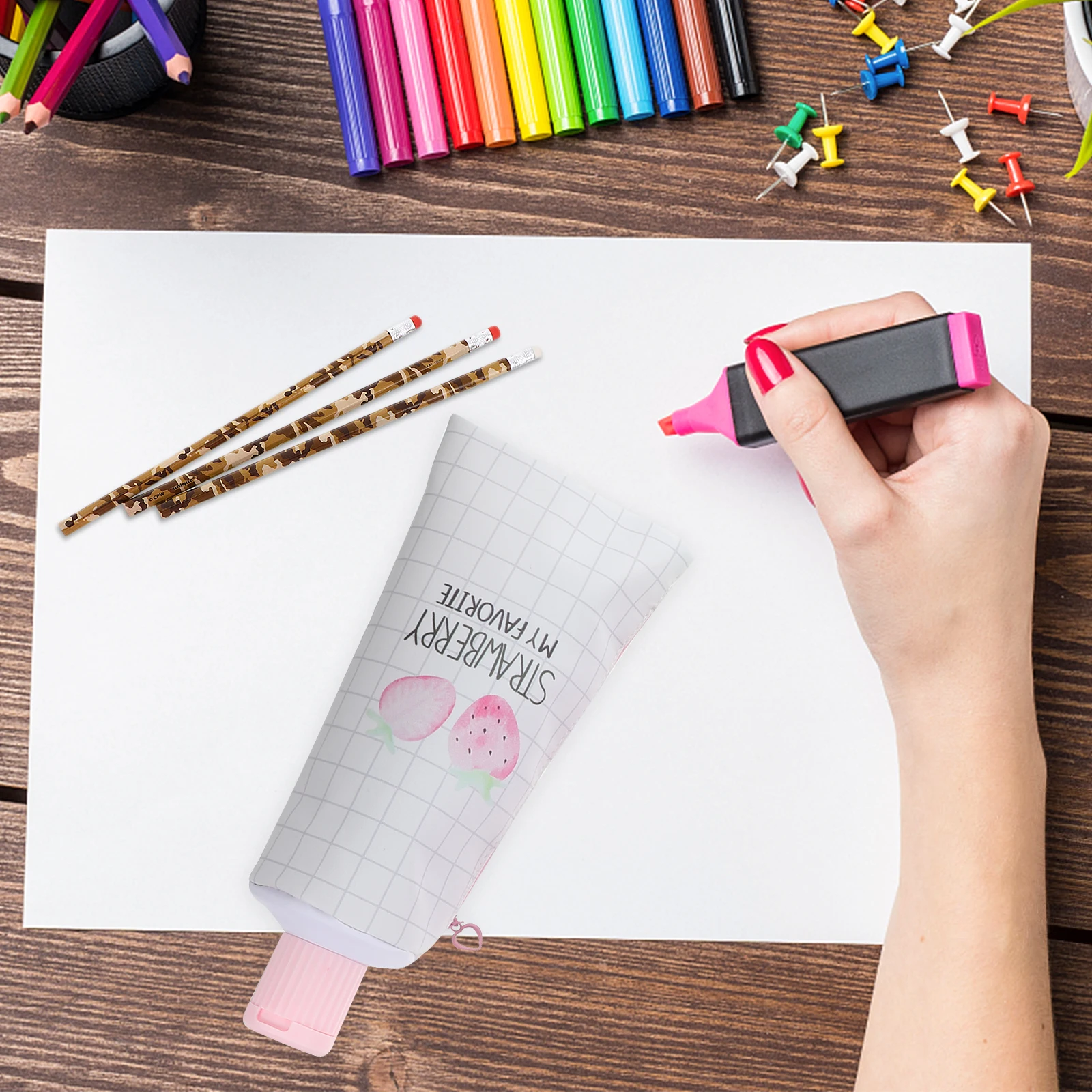 

4pcs Toothpaste Shaped Pencil Case Large Capacity Cute PU Material Stationery Bag for Girls School Supplies Aesthetic Multi