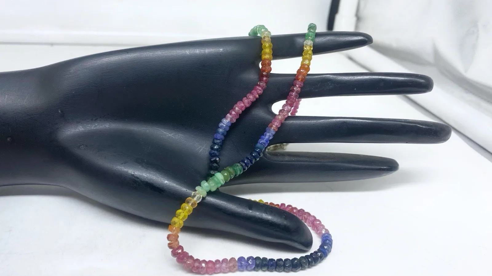 Natural Sapphire Multi Tone 2-4mm Faceted Beads Necklace Long16-26“Inch