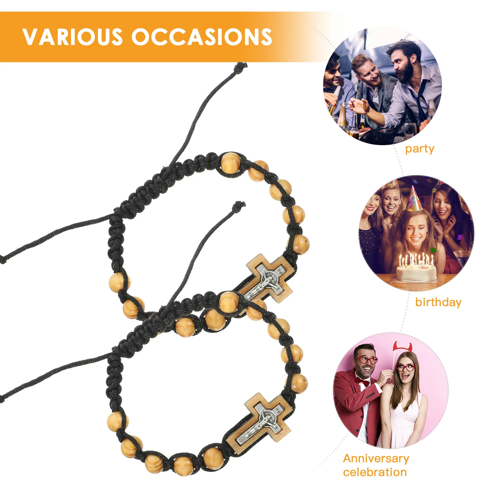 2 Pcs 망 펑크 팔찌 묵주 비즈 소나무 나무 펜던트 팔찌 남자 나무 손목 세례 선물 손님 미스