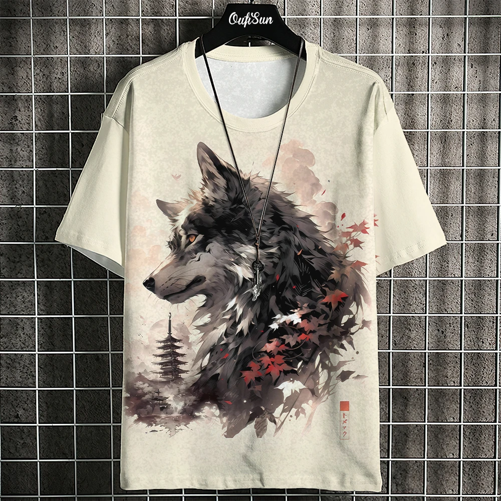 3d Ukiyo-E Animal Print Men\'s T-Shirt Summer Casual Oversized Short Sleeve T Shirt For Men Fashion Man Clothing 2024 Vintage Tee