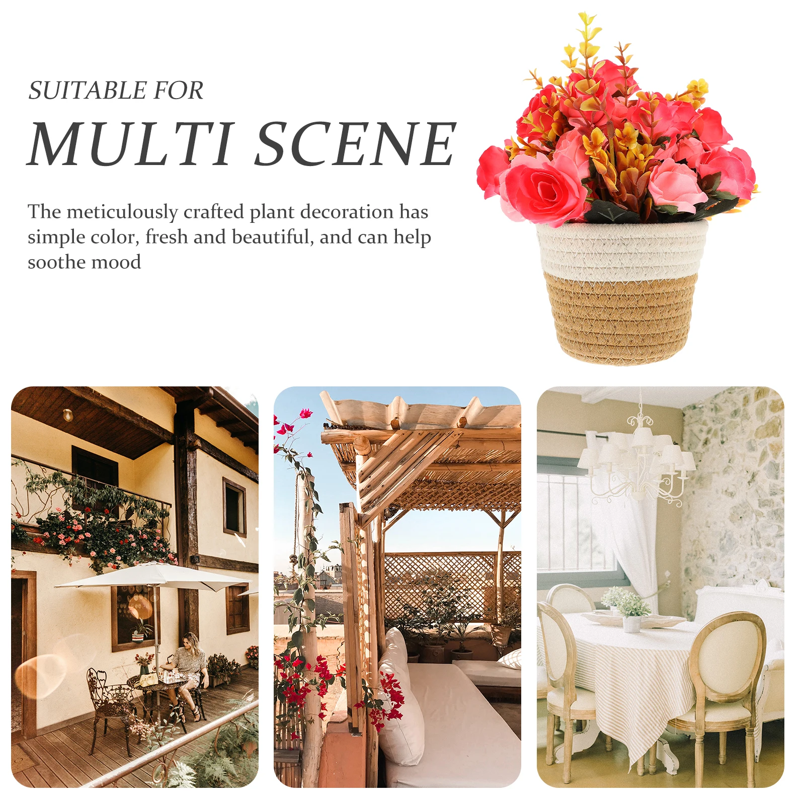 

Cotton Thread Woven Flower Basket Floral Fake Flowers Rattan Indoor Artificial Plants with Pot Creative