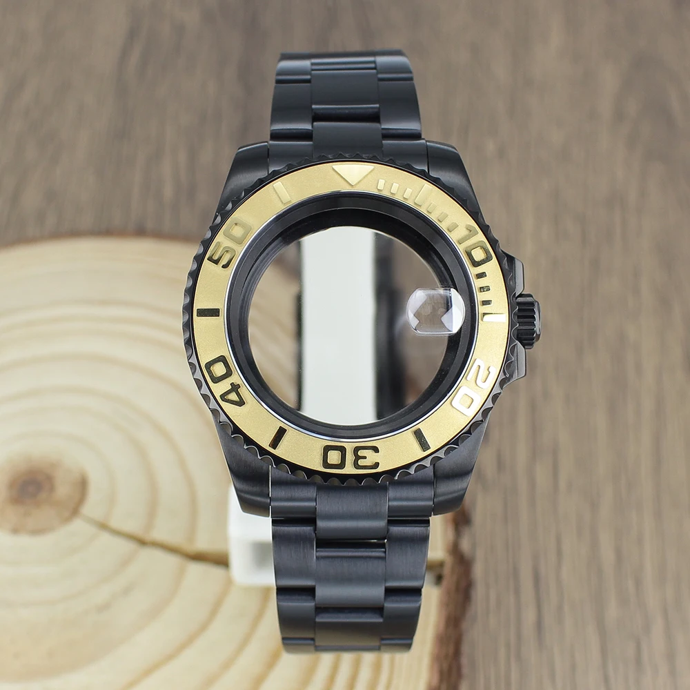 Accesorios NH35 de 40mm, caja de reloj, bandas de zafiro para NH35 NH36 NH34 NH70 8215 2824 PT5000 Movt, inserto de bisel de cerámica para yate negro