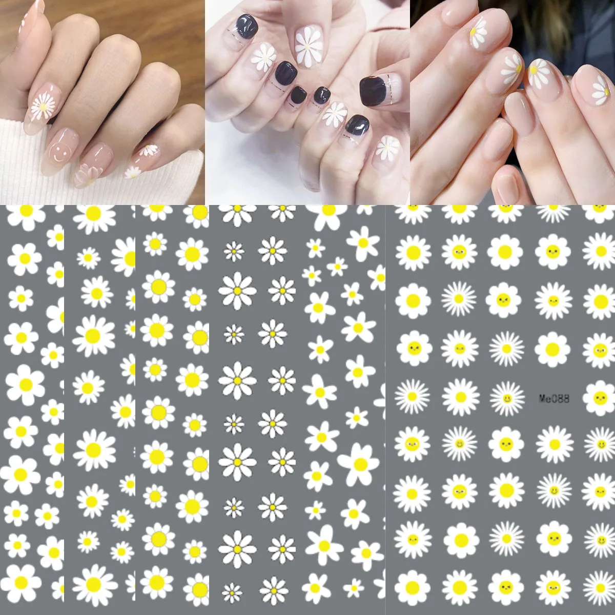 Elegant Daisy Flowers Nail Stickers Nail Decal Stickers 3D Nail Stickers Back Glue Nail Stickers Flower For Nail Tips Beauty