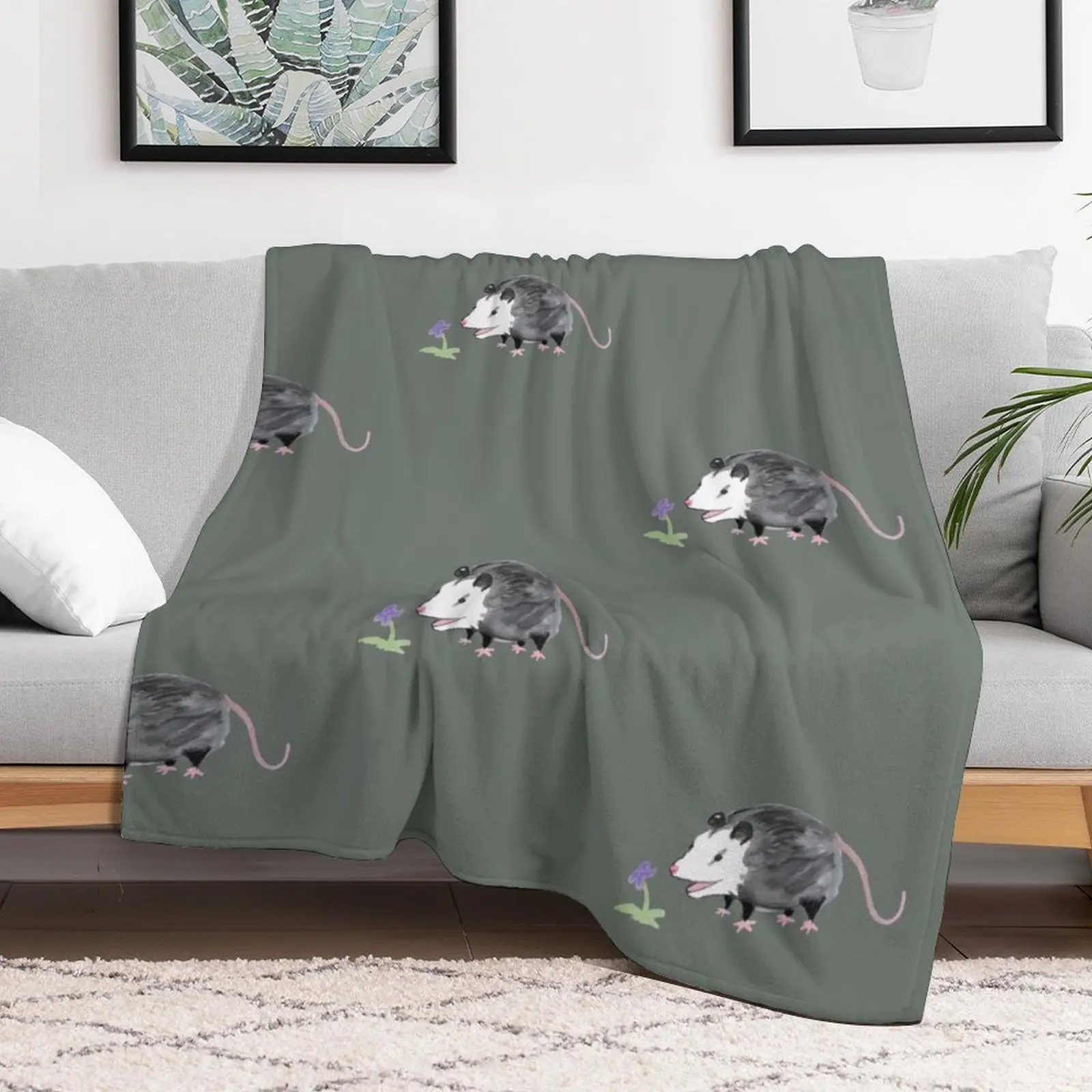 Opossum finds a flower Throw Blanket Furrys Soft Beds Blankets