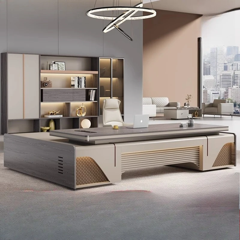 مكتب تنفيذي بني حديث فاخر بأدراج قوية فاخرة مكتب تنفيذي حديث رخيص أثاث مكتب Mesa De Escritorio #1