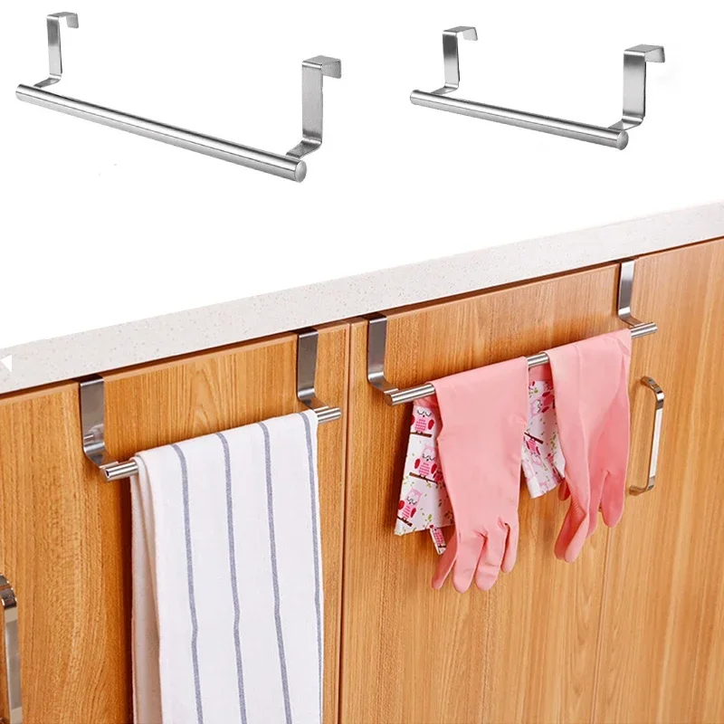 

Towel Rack Over Door Towel Bar Hanging Holder Stainless Steel Bathroom Kitchen Cabinet Towel Rag Rack Shelf Hanger