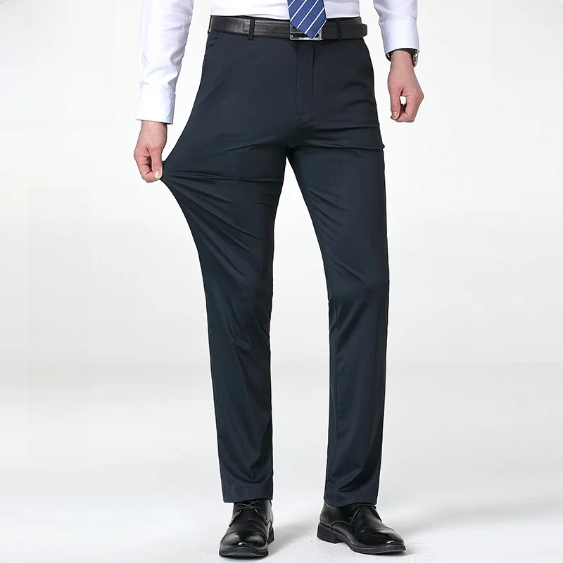 

High Elastici Summer Thin Casual Men's Pants Straight Leg Loose Fit High End Busin Formal Long Trousers Dad Sle