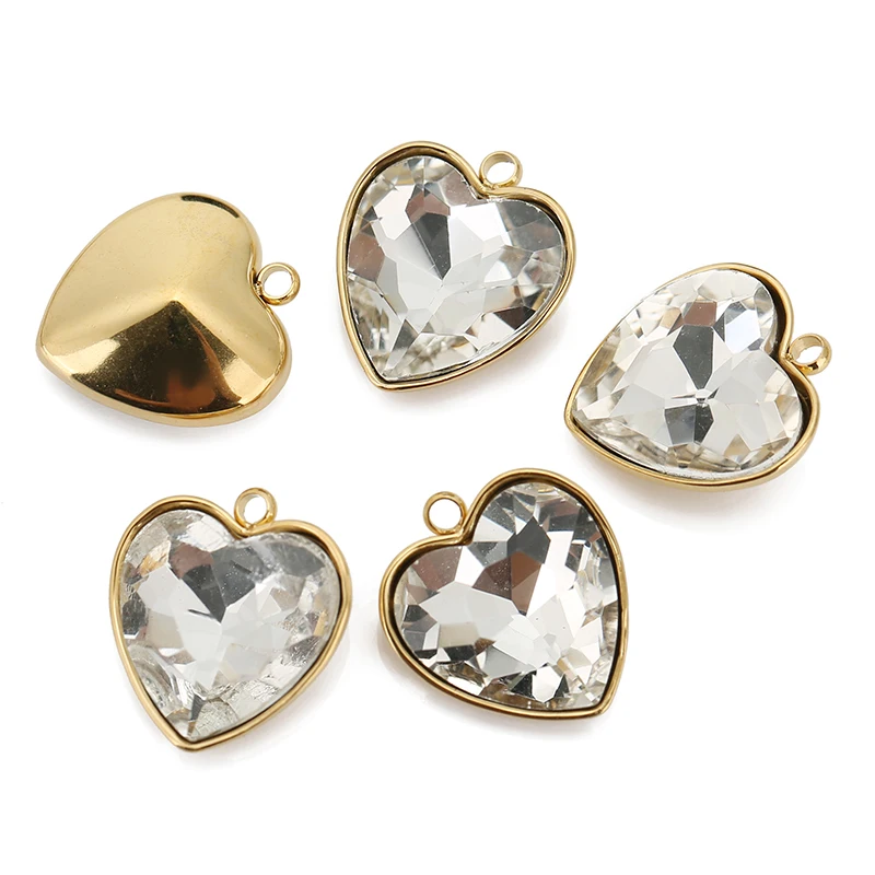 5pcs/lot Stainless Steel Heart Glass Pendant Faceted Glass Crystal Charms for Bracelets Earring Necklace Jewelry Making Supplies image 3