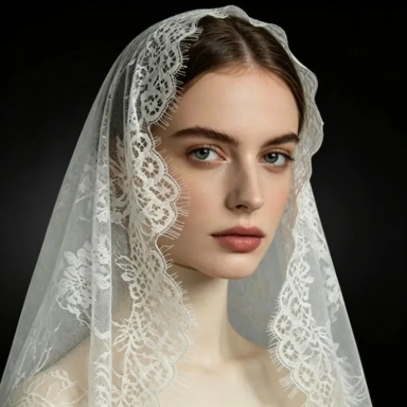 Vintage French Style Bridal Lace Veil Short Single Layer Hollow Lace Edge Face Cover Veil Wedding Hair Accessory