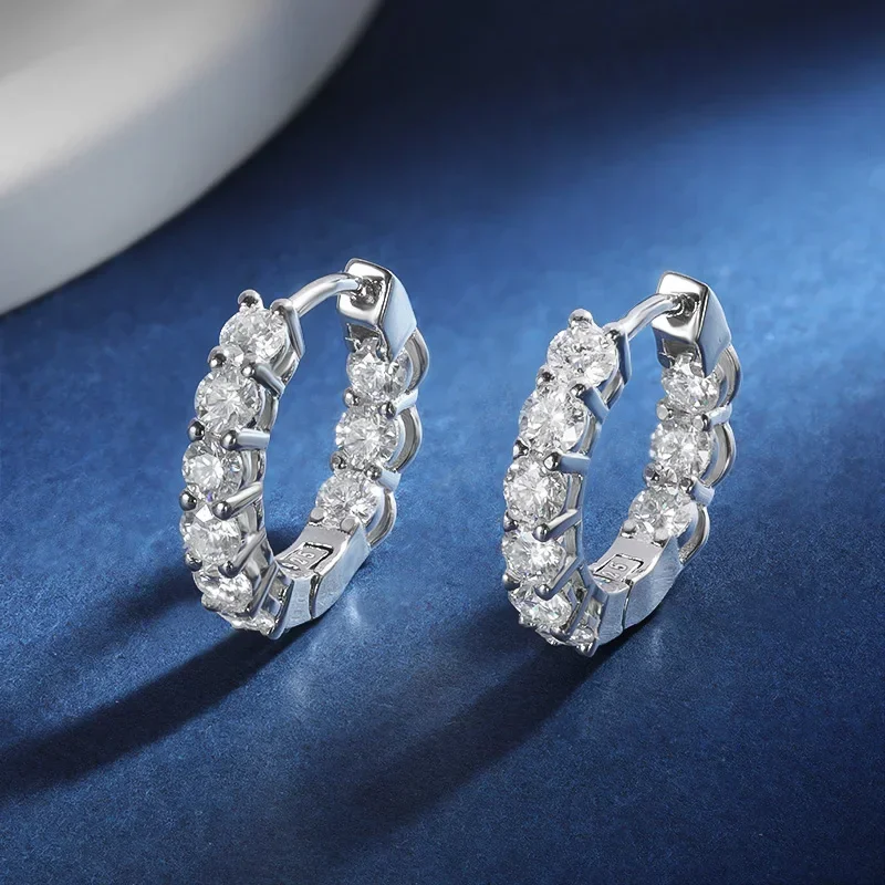 3mm 1.8cttw D Color Moissanite Hoop Earrings For Women S925 Silver Diamond Ear Buckle Luxury Hoops Classic Fine Jewelry