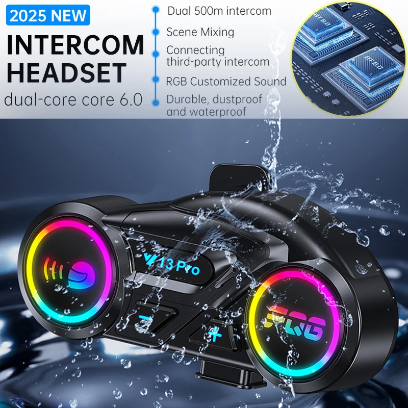 

Y13 Pro 500M Intercom Helmet Bluetooth Headset Waterproof 18H Battery Life Music Sharing Can Connect To Third-Party Brands
