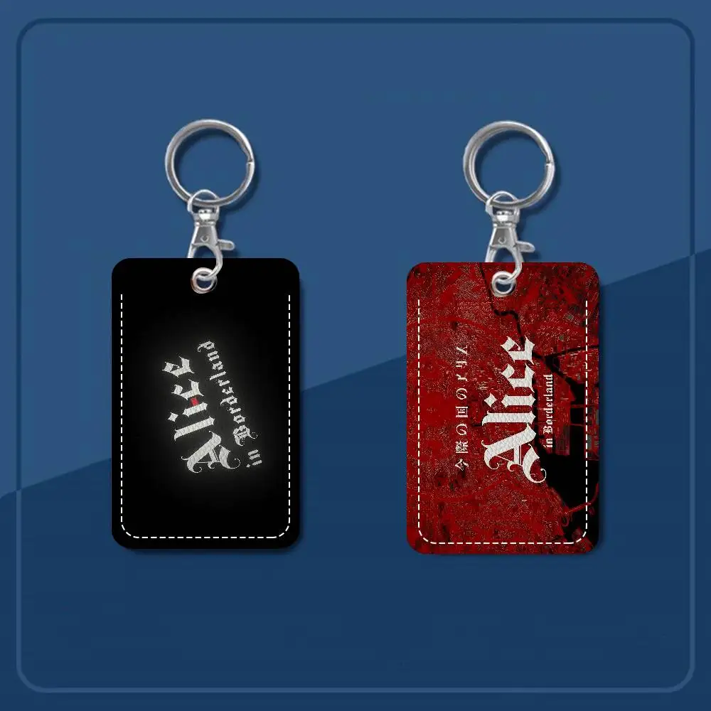A-Alice In B-Borderland 1Pc PU Leather Card Holder Keychain Key Ring Door Lock Access Tags ID Card Case Keychain Card