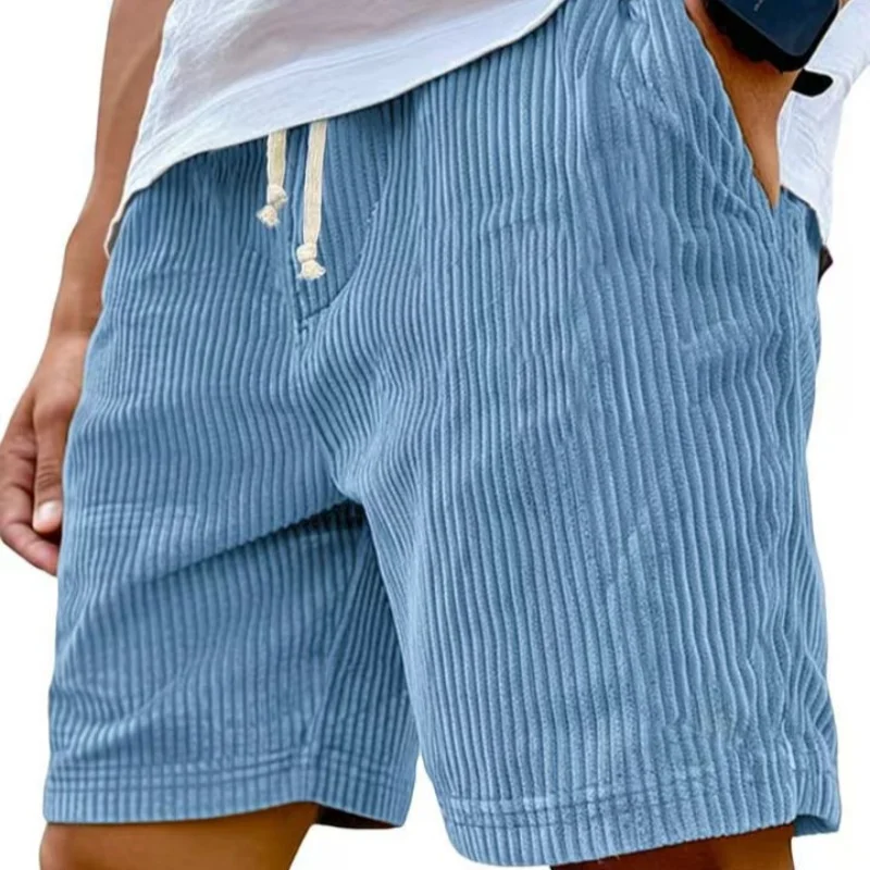 American Vintage Corduroy Shorts For Men Summer Loose Drawstring Versatile Middle Pant 2025 Fashion Casual Short Trousers