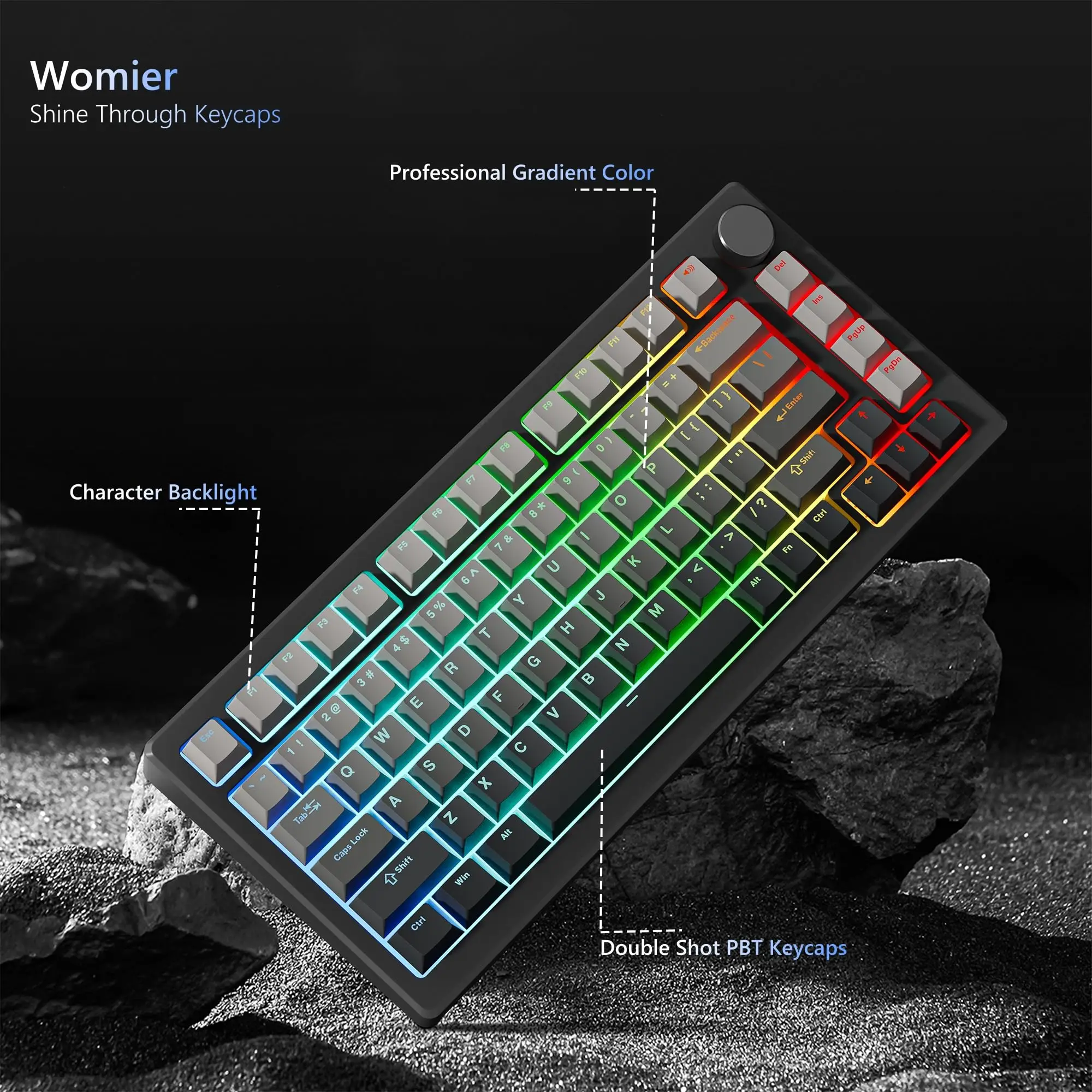 132 Keys Gradient Gray Custom Double Shot Keycaps RGB Backlit PBT Keycaps for Cherry Gateron MX Switches Mechanical Keyboards