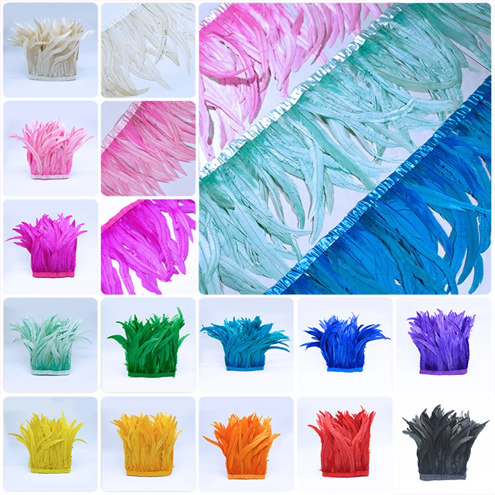 Wholesale 10meters 10-12 inch Width Rooster Tail Feathers Trim Coque Feathers Trimming Ribbon Crafts Dress Skirt Costumes Plumes