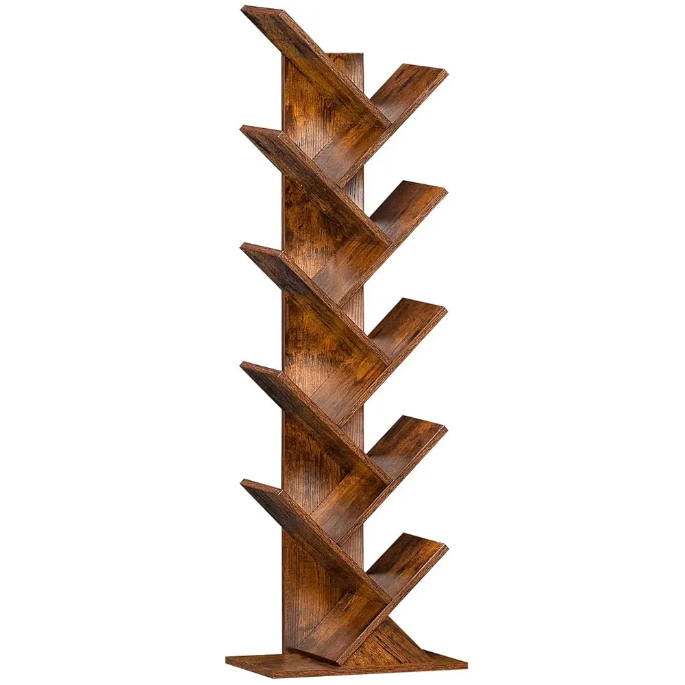 

10 Tier Tree Book Shelf, Floor Standing Wood Bookshelf For Narrow Space, Storage Organizer Bookshelves For Books/Cds/Magazine,
