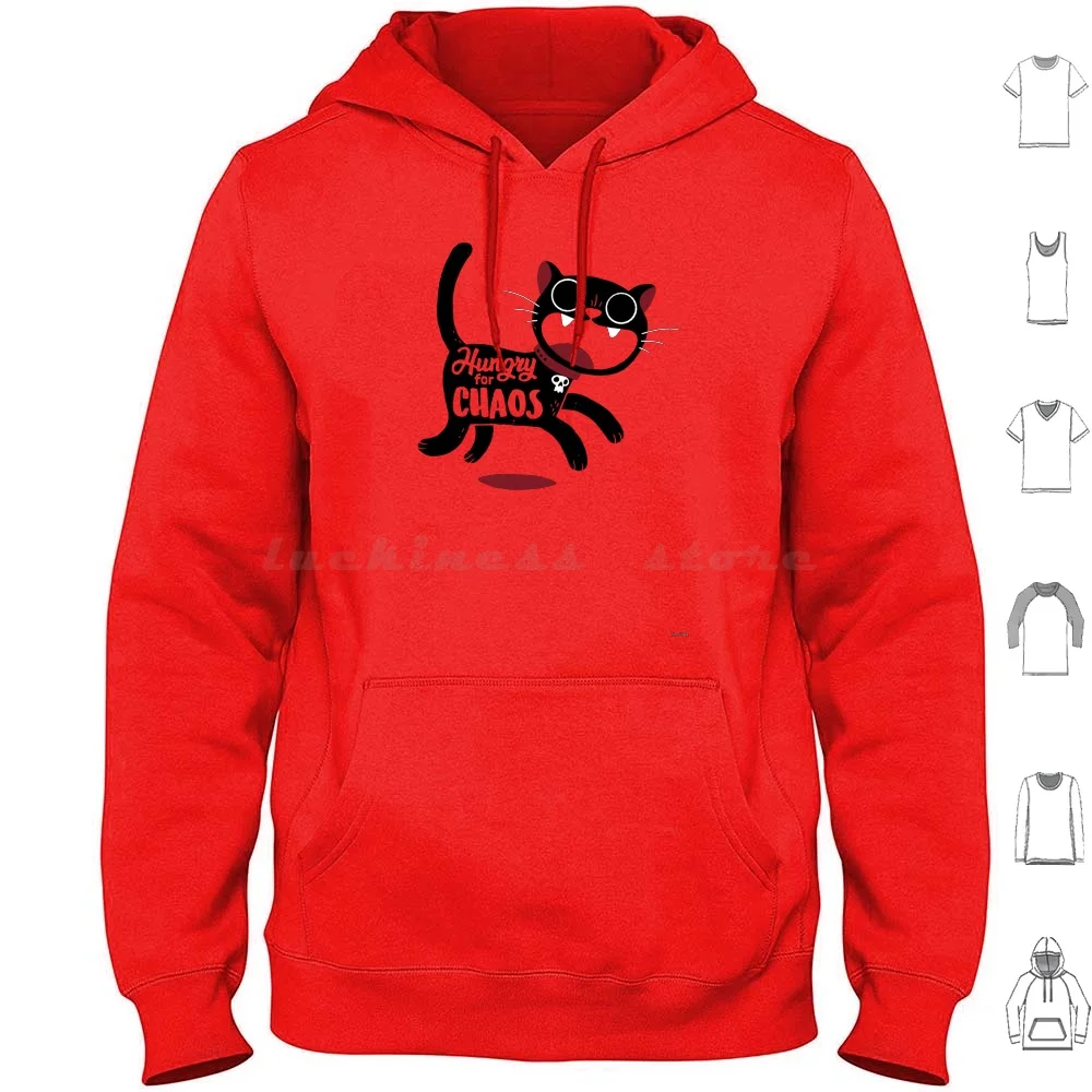 Hungrig Für Chaos Hoodies Langarm Katze Katzen Kitty Kätzchen Hungrig Lebensmittel Chaos Glücklich Typ Typografie Lustige Nette Humor