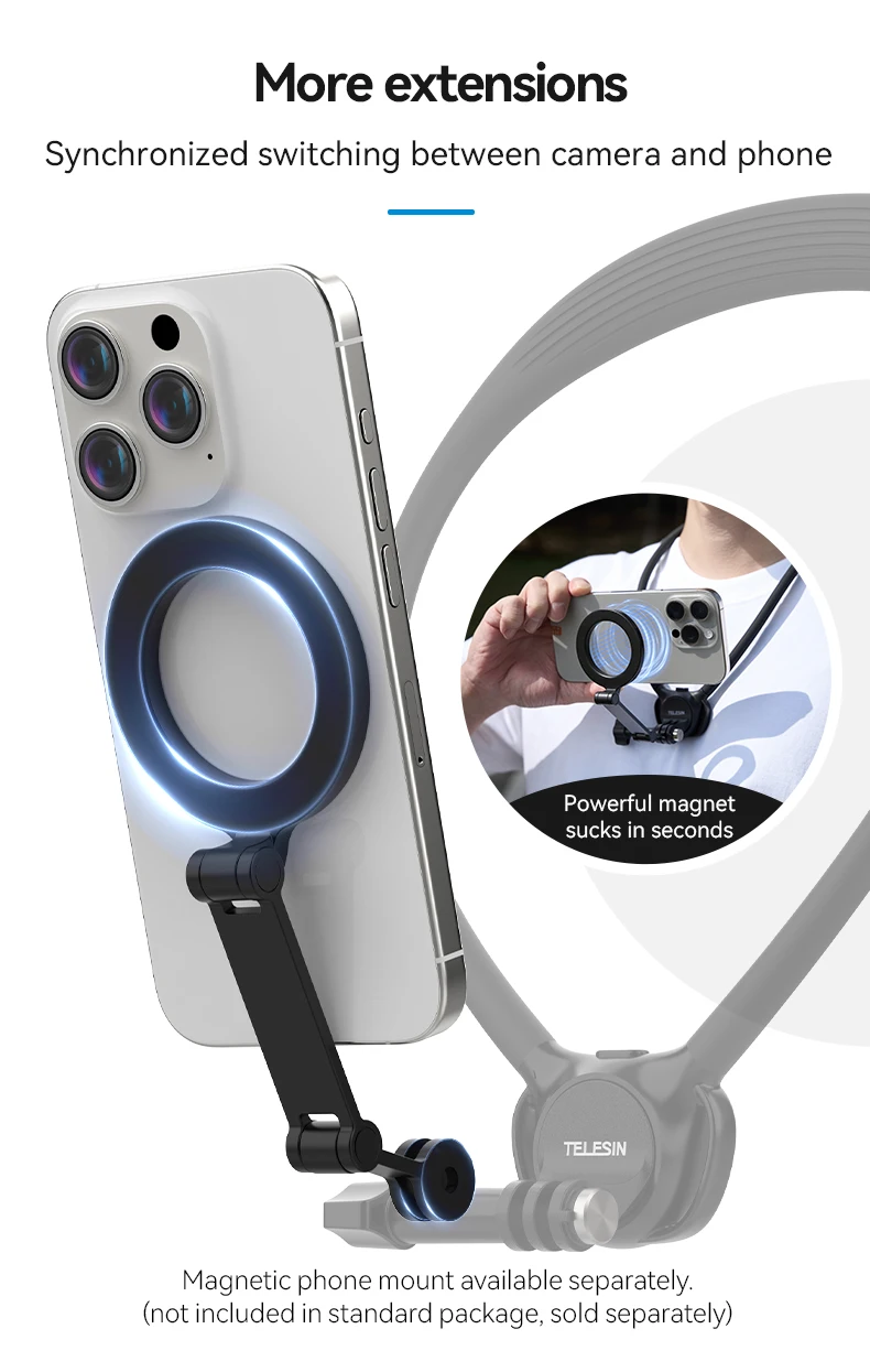 TELESIN Telefon-Action-Kamera, 2-in-1-Halshalterung für GoPro Insta360 DJI OSMO Action, universelle Action-Kamera, Telefonzubehör – Detail 10