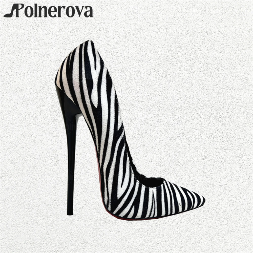 Black and White Zebra Striped Pumps 16cm Extremely Stilettos Sexy Fashion Style High Heels Customizable Colors Pointed Toe Pumps