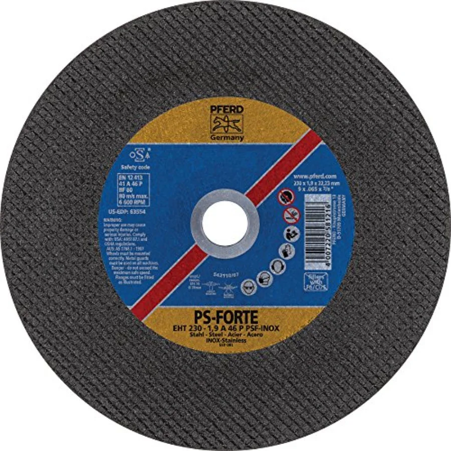 

63554 Flat Cut-Off Wheel Type 1 Aluminum Oxide A 9 Diameter x.065 Thickness 7/8 Bore 6600 Max RPM Pack of 25