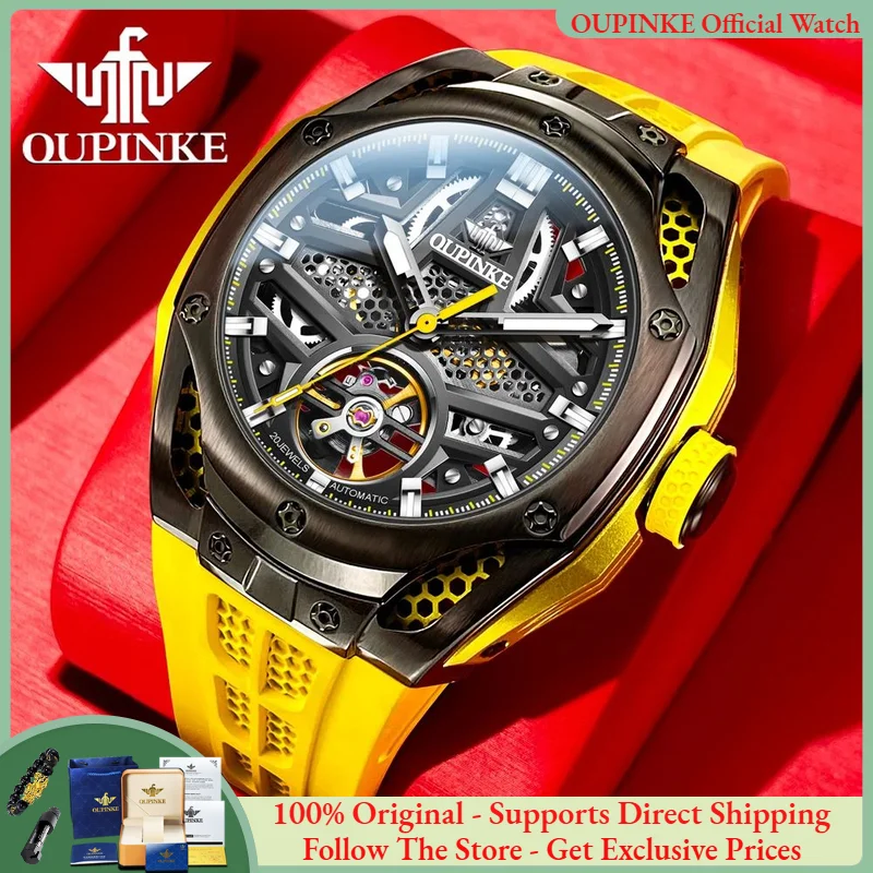 OUPINKE 9003 Men's Watches Luxury Tourbillon Automatic Mechanical Wristwatch Silicone Sapphire Waterproof Luminous Trend Watches