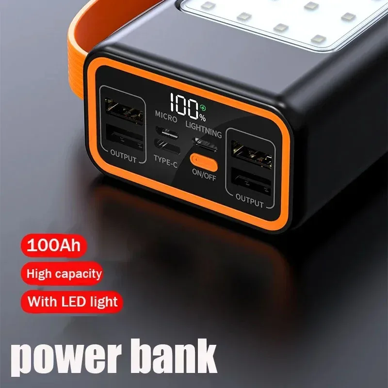 100000mAh High Capacity New Power Bank 120W Fast Charger Power Bank for Xiaomi IPhone Laptop Battery with LED Flashlight Camping