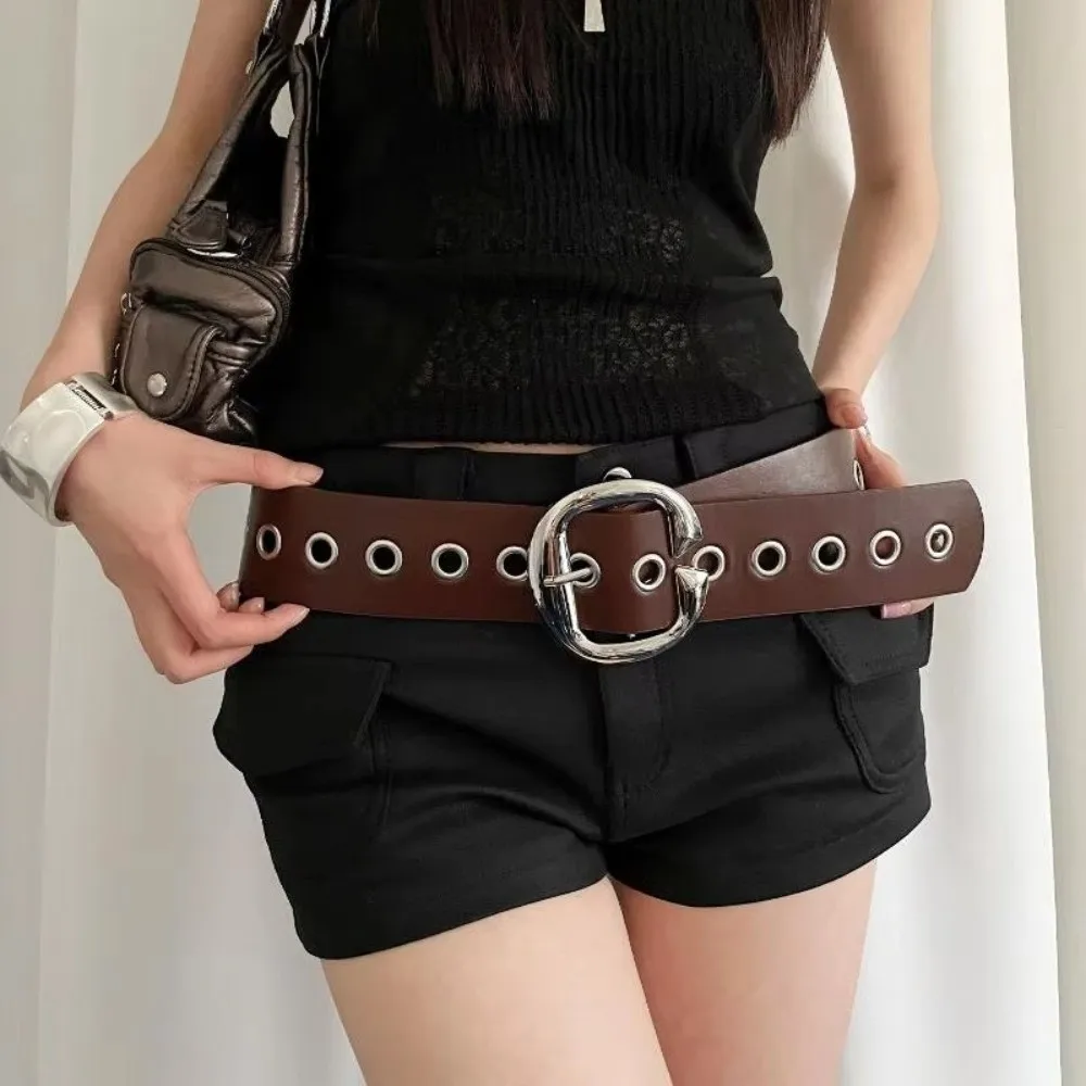 

Y2K Retro PU Leather Belt Versatile Punk Style Female Skirt Belt Gothic Wide Belt for Women