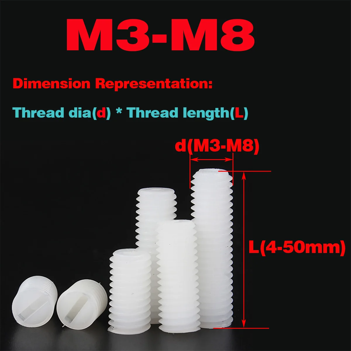 

Slot Nylon Screw Bolt /Slotted Headless Nylon Screw M3 M4 M5 M6 M8 M10
