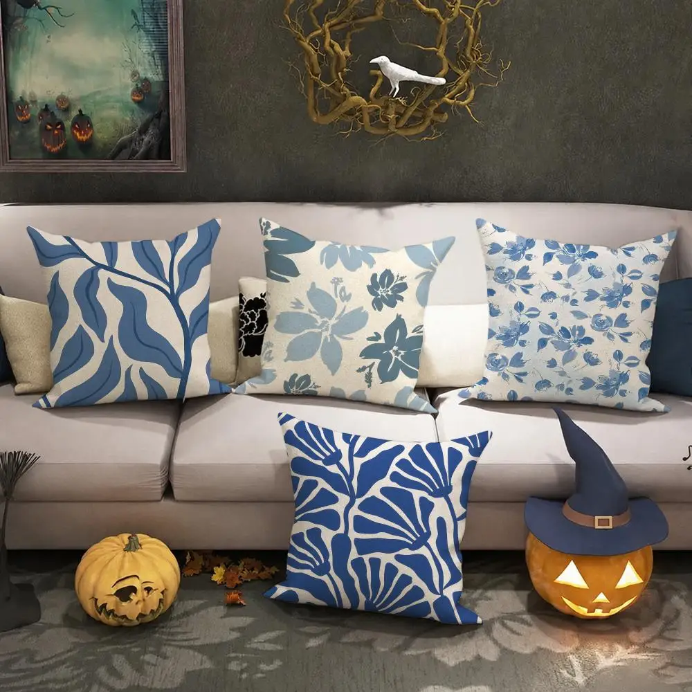Elegant Blue Floral Cushion Cover Halloween decoration trick or treat cushion cover, ghost, pumpkin head, bat decoration