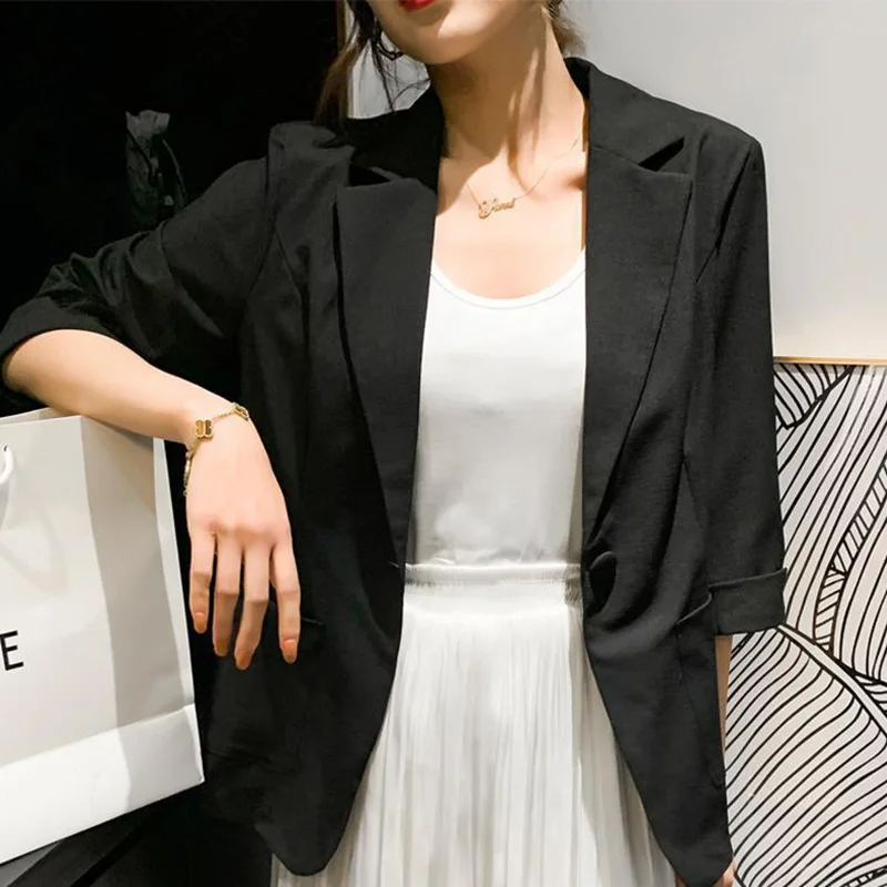 Fashion Solid Color Pockets All-match Blazer Women's Clothing 2023 Summer New Oversized Casual Tops Loose Office Lady Blazers