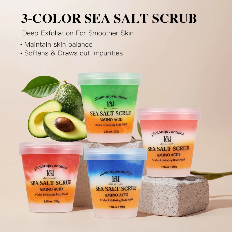 3 Color Amino Acid Sea Salt Body Scrub Exfoliating Body Polish Deep Cleansing Remove Dead Skin Soften Skin Moisturizing Body Exf