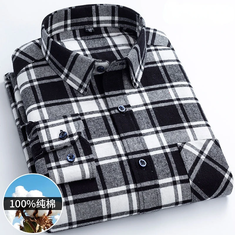 100% Pure Cotton 7XL 6XL Long Sleeve Shirt Plaid Business Slim Fit Shirt Men Casual Korean Clothes Oversized Button Up Shirt