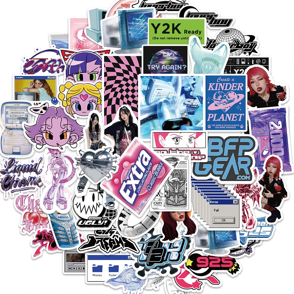 10/30/53pcs Cool Harajuku Acid Graphic Y2K Stickers Aesthetic Graffiti DIY Skateboard Phone Notebook Bike Cartoon Decals Kid Toy