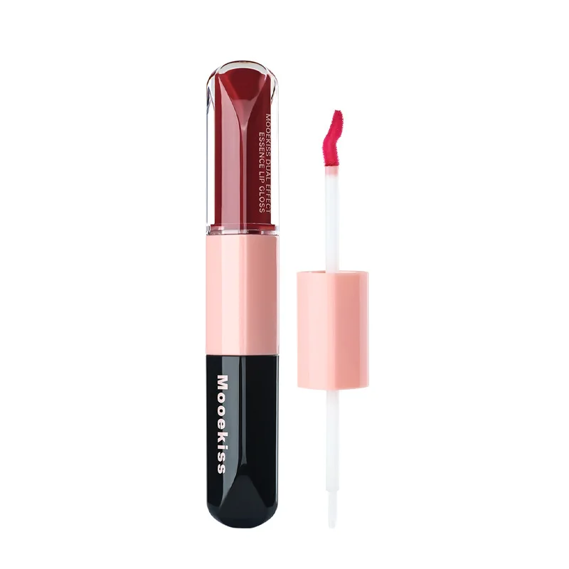 Mooekiss Doppelköpfiger Lippenstift, langlebig, antihaftbeschichtet, filmformend, Spiegel-Lippenglasur, flüssiger Lippenstift, Schönheits-Lipgloss, 3,2 g