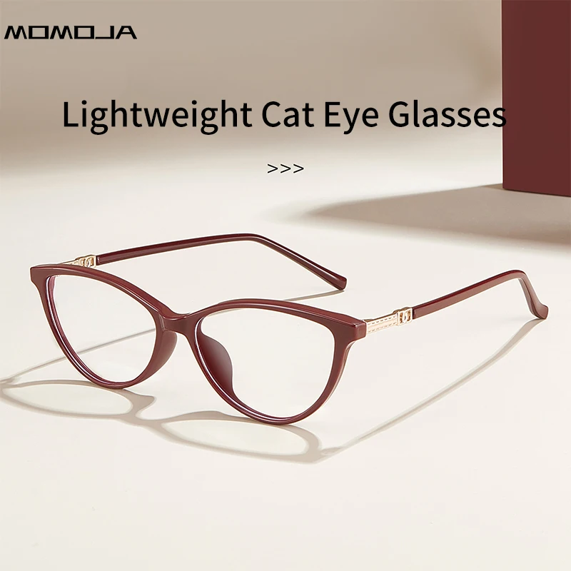 Momoja feminino europeu e americano anti-luz azul óculos de olho de gato tr90 lentes planas de metal retro óculos de prescrição tj5770