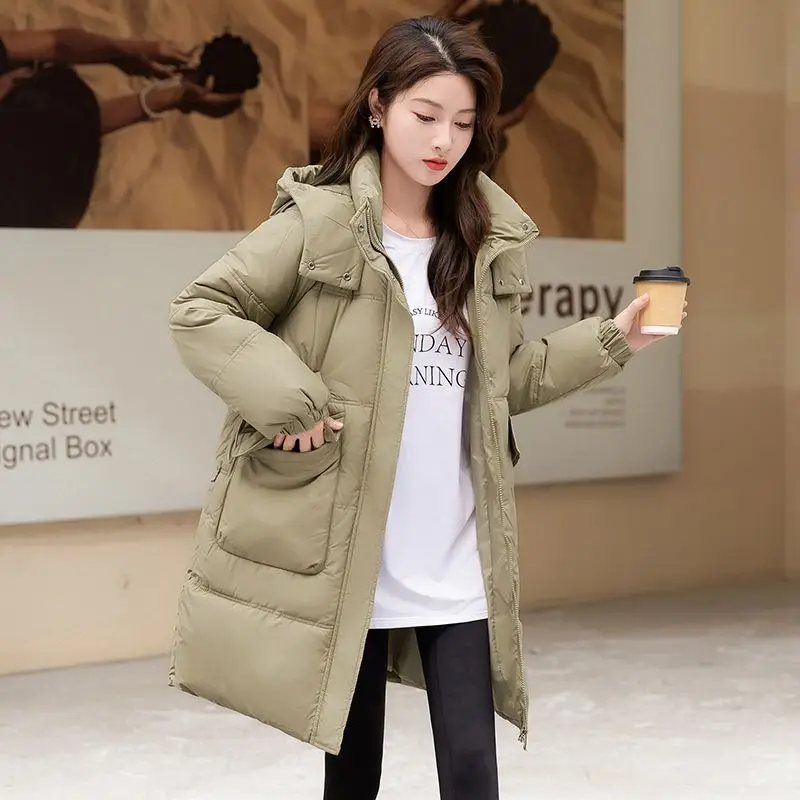 Fashion down cotton jacket women 2024 new winter Parkas Casual hooded Mid-Length padded Clothes coat Female loose outerwear T604