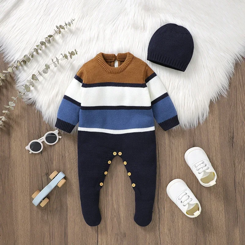 Sets Autumn Children Outfits Suits Newborn Baby Boys Rompers Jumpsuits Winter Outwear Infant Long Sleeves Playsuits Hats Clothes